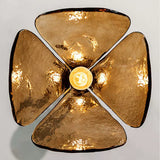 Vintage Copper Brown Pendant Lamp with Flower Glass Design