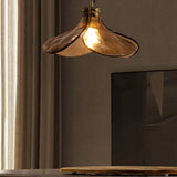 Vintage Copper Brown Pendant Lamp with Flower Glass Design