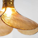 Vintage Copper Brown Pendant Lamp with Flower Glass Design