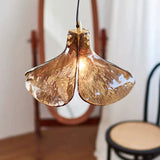 Vintage Copper Brown Pendant Lamp with Flower Glass Design