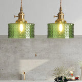 Vintage Emerald Pattern Glass Hanging Light