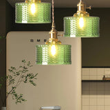 Vintage Emerald Pattern Glass Hanging Light