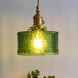 Vintage Emerald Pattern Glass Hanging Light