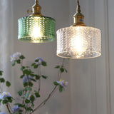 Vintage Emerald Pattern Glass Hanging Light
