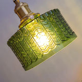 Vintage Emerald Pattern Glass Hanging Light
