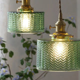 Vintage Emerald Pattern Glass Hanging Light