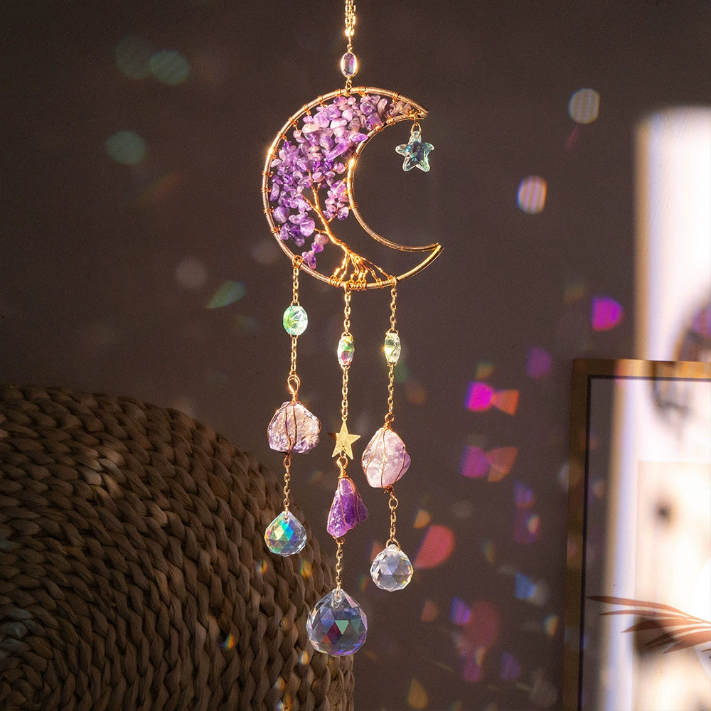 Tyalez Amethyst Crystal Moon Suncatcher