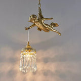 Vintage French Full-Brass Crystal Angel Chandelier