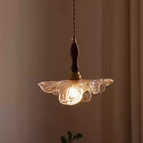 Japanese Wabi-Sabi Glass Pendant – Vintage Wooden Bedside Light