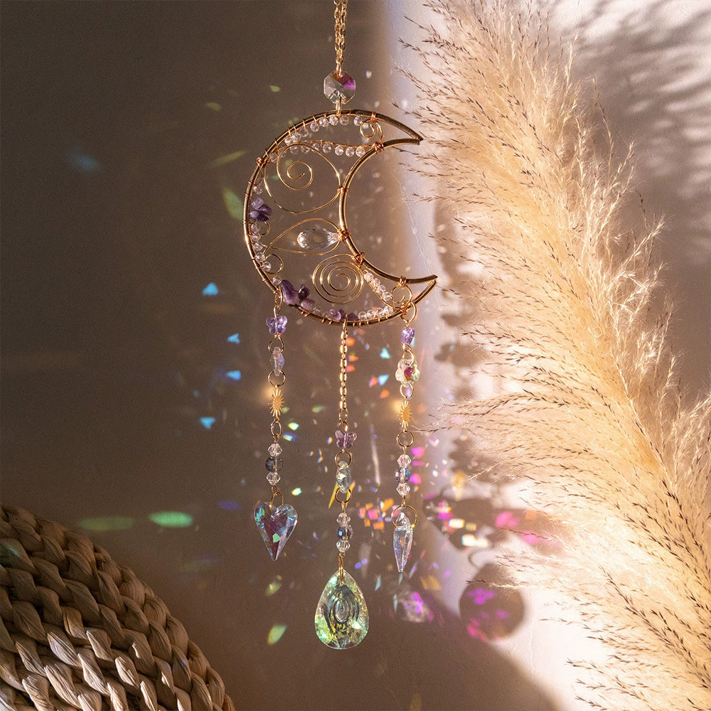 Tyalez Amethyst Crystal Moon Suncatcher