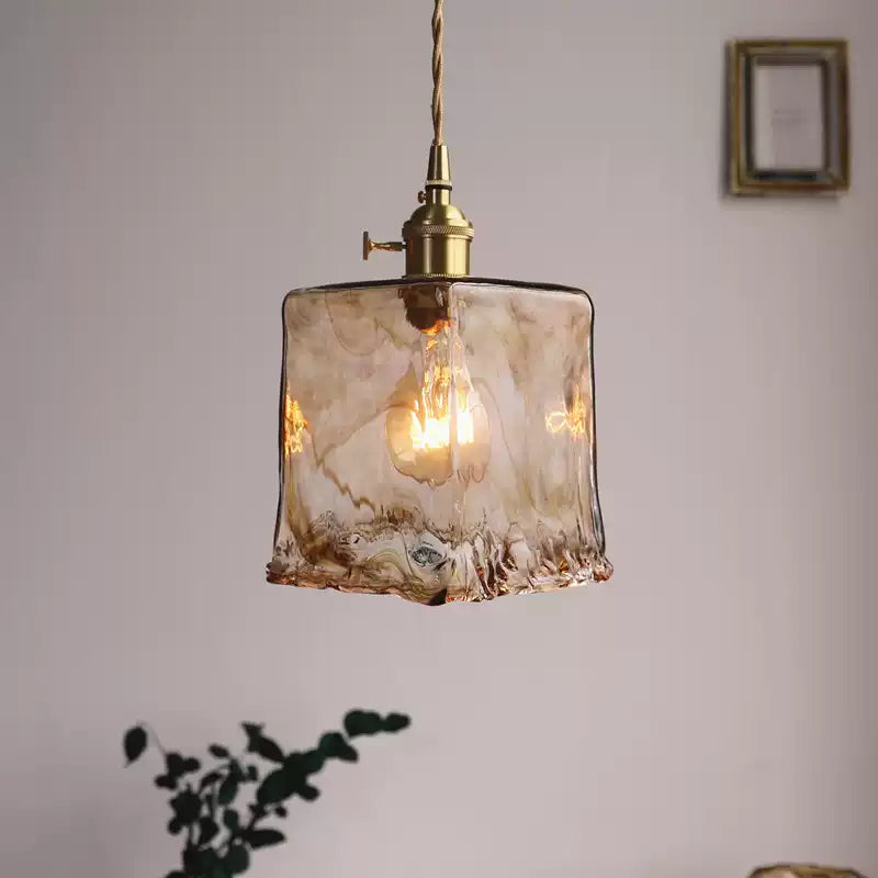 Nostalgic Retro Brass Glass Pendant Light