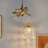 Vintage French Full-Brass Crystal Angel Chandelier