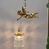 Vintage French Full-Brass Crystal Angel Chandelier