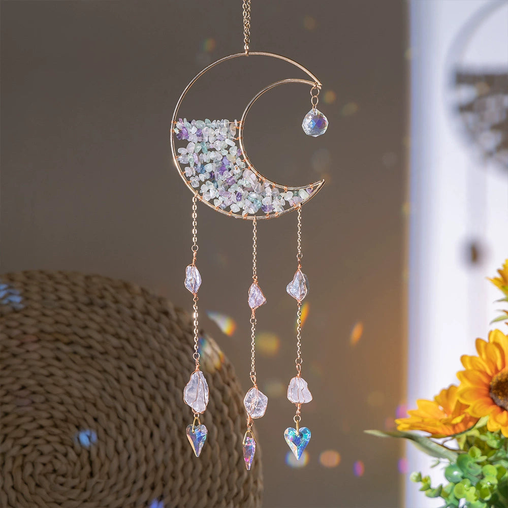 Tyalez Amethyst Crystal Moon Suncatcher