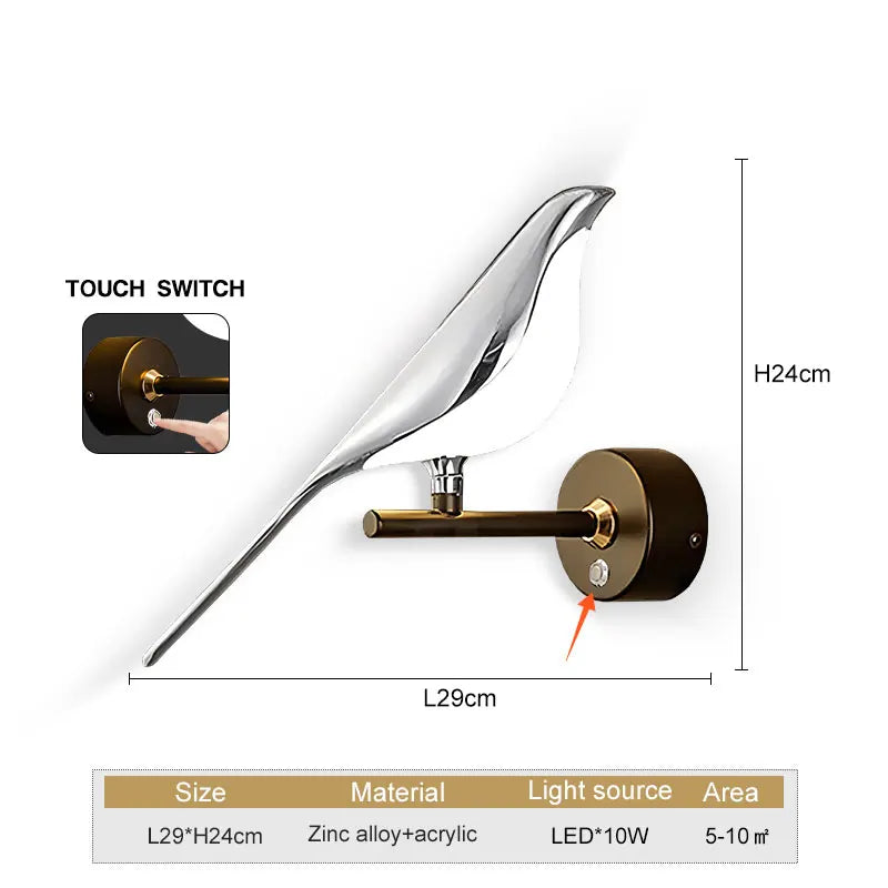 Tyalez Modern Led Art Design Bird Wall Light