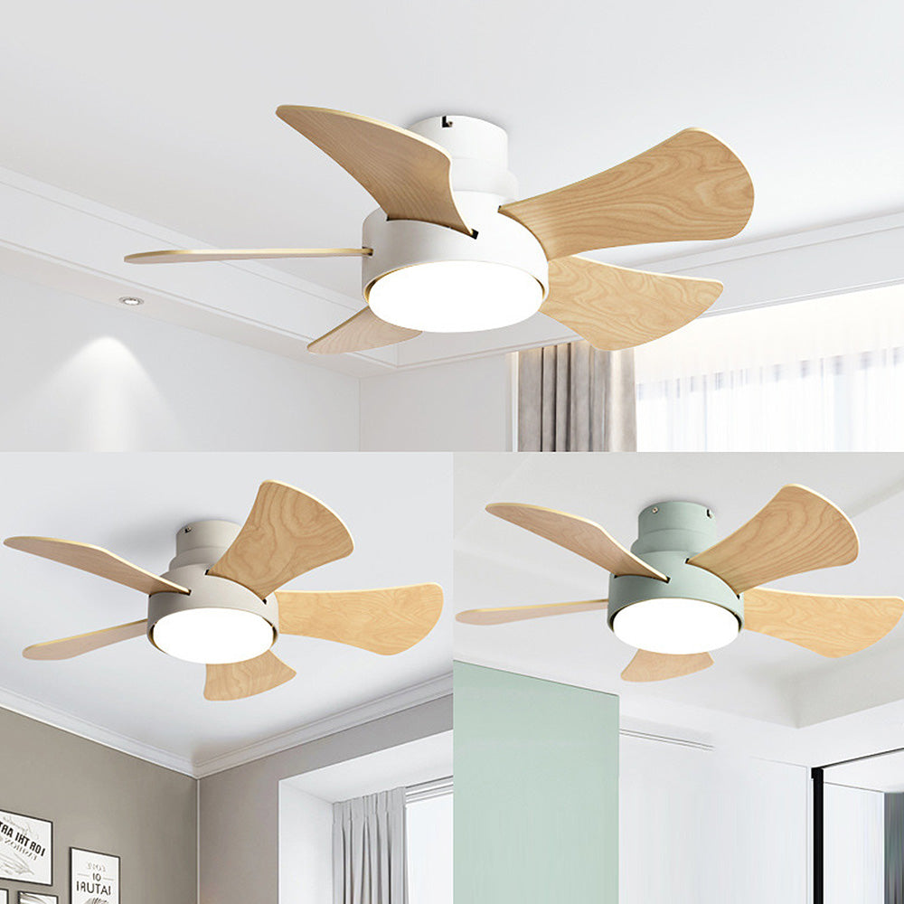 Tyalez Scandinavian Wood Flush Ceiling Fan With LED Lighting
