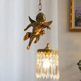 Vintage French Full-Brass Crystal Angel Chandelier