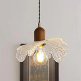 Japanese Wabi-Sabi Glass Pendant – Vintage Wooden Bedside Light