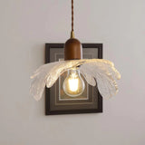 Japanese Wabi-Sabi Glass Pendant – Vintage Wooden Bedside Light