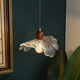 Japanese Wabi-Sabi Glass Pendant – Vintage Wooden Bedside Light
