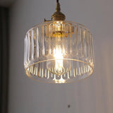 Tyalez Fluted Glass Short Cylinder Pendant LED Light in Vintage Style