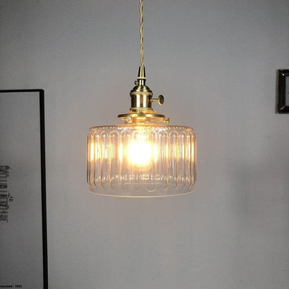 Tyalez Fluted Glass Short Cylinder Pendant LED Light in Vintage Style