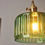 Tyalez Fluted Glass Short Cylinder Pendant LED Light in Vintage Style