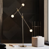 Tyalez Modern White Glass Orb Metal Swing Arm Floor Lamp