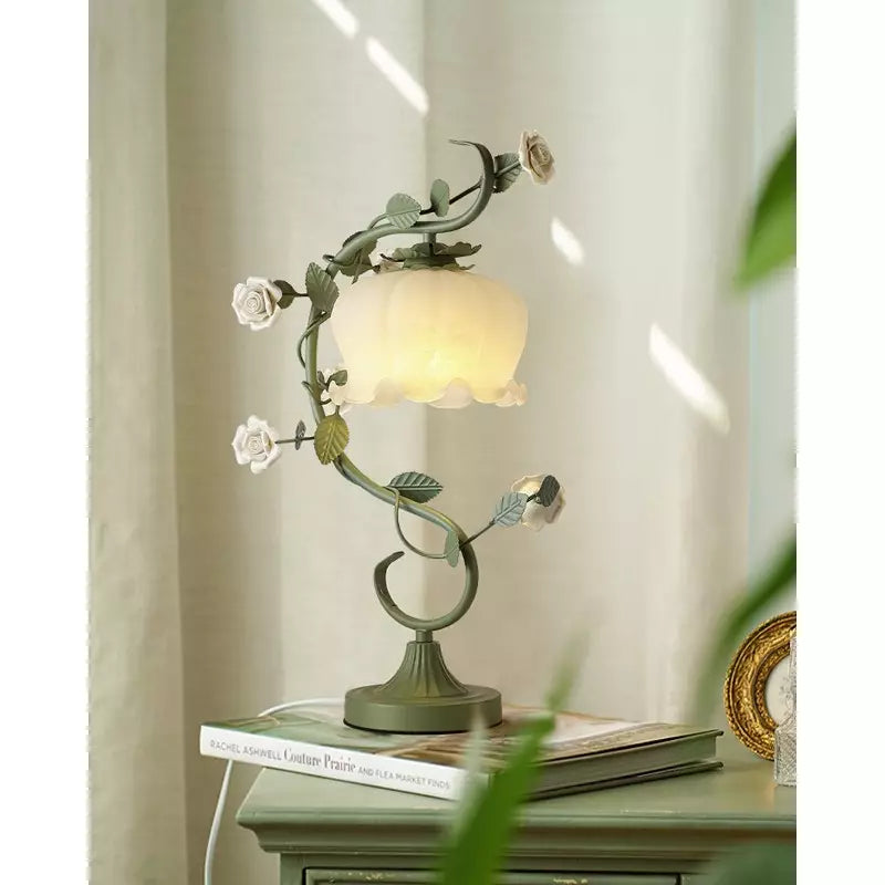 Tyalez Green Pink White Rose Flower Table Lamp