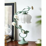 Tyalez Green Pink White Rose Flower Table Lamp