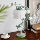 Tyalez Green Pink White Rose Flower Table Lamp